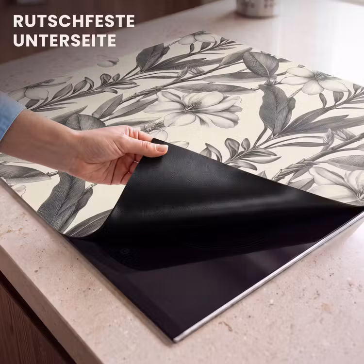 Herdabdeckplatte - Klassisch - Botanisch - Schwarz - Beige — 6