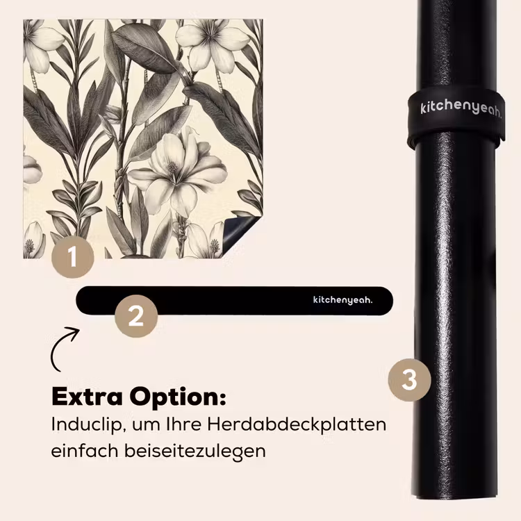 Herdabdeckplatte - Klassisch - Botanisch - Schwarz - Beige — 8