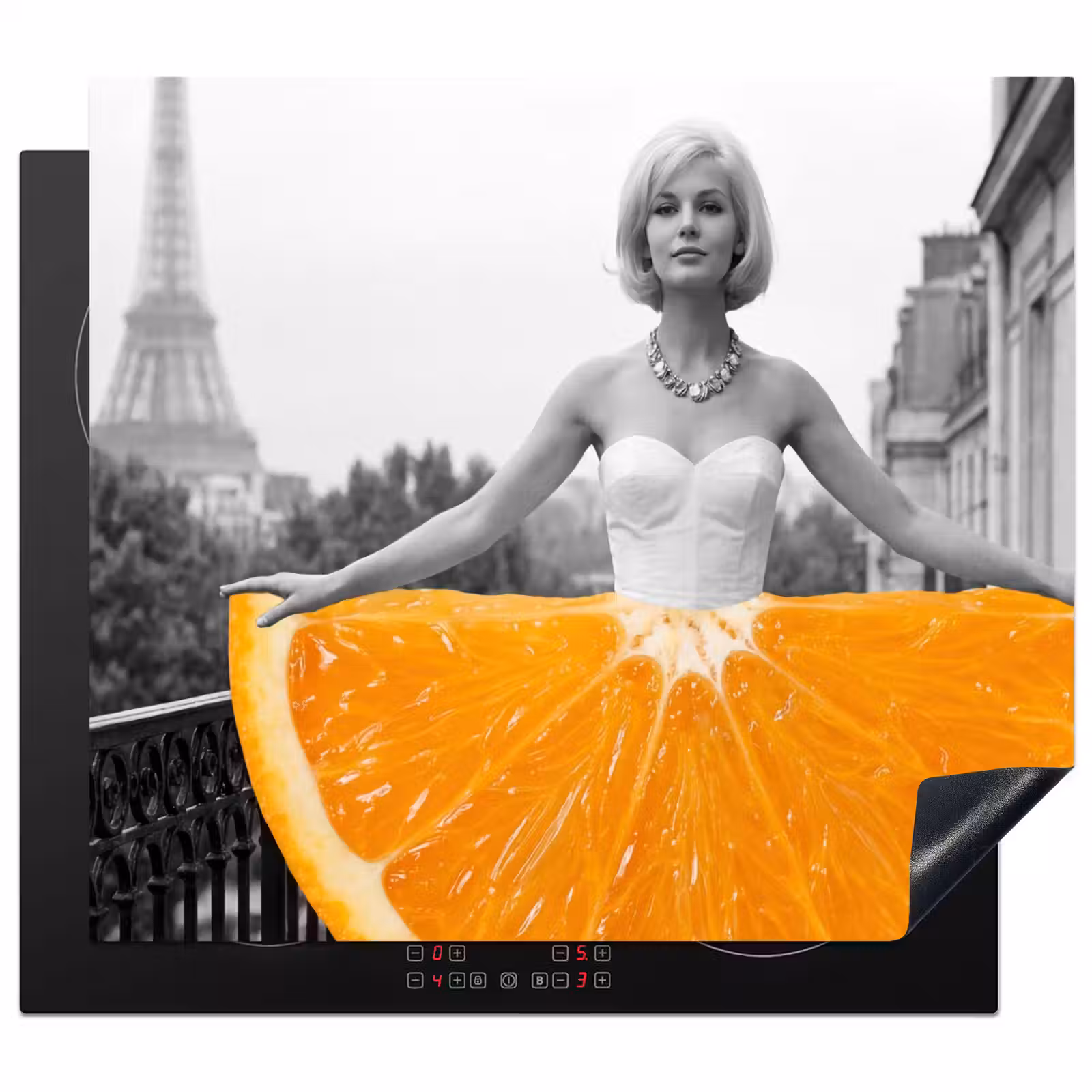 Herdabdeckplatte - Orange - Eiffelturm - Frau — 1