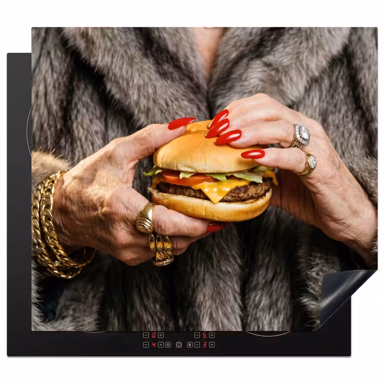 Herdabdeckplatte - Frau - Hamburger - Pelzmantel — 1