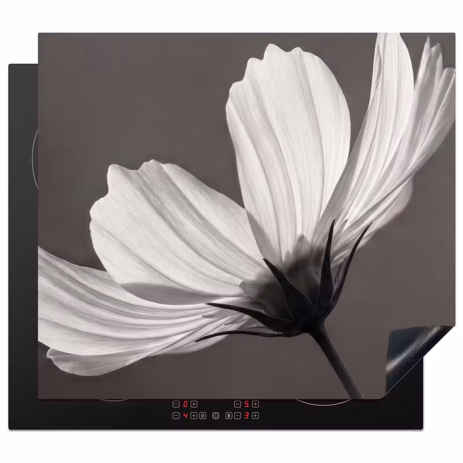 Herdabdeckplatte - Blume - Minimalistisch - Schwarz - Weiß — 1