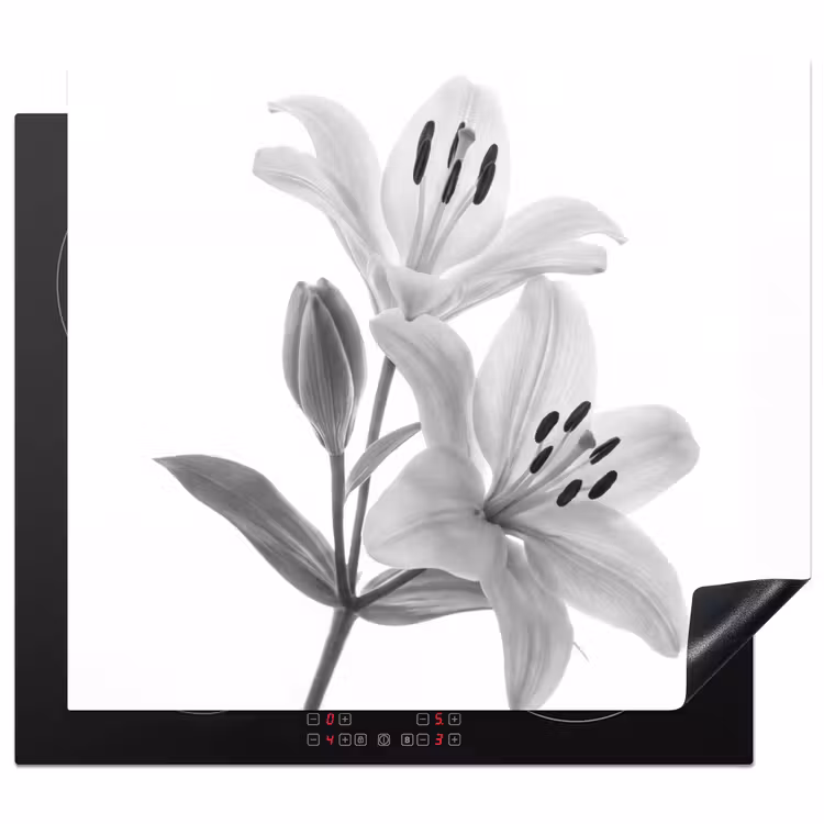 Herdabdeckplatte - Lilien - Elegant - Schwarz - Weiß — 1