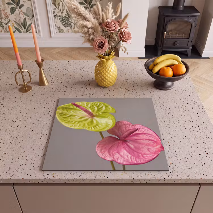 Herdabdeckplatte - Pflanzen - Anthurium - Grün - Rosa — 3