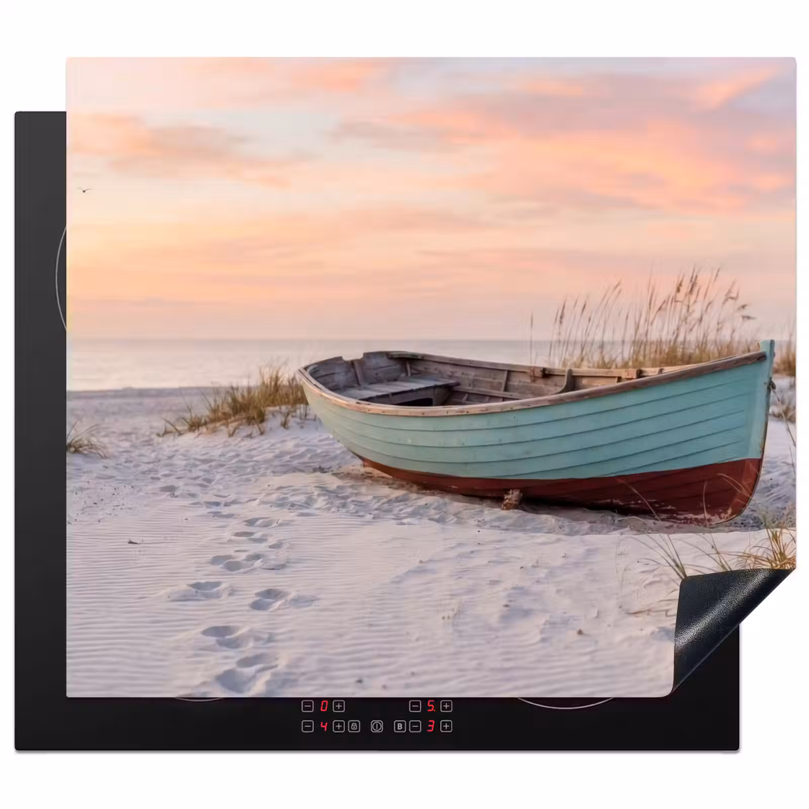 Herdabdeckplatte - Rustikal - Ruderboot - Sandstrand — 1