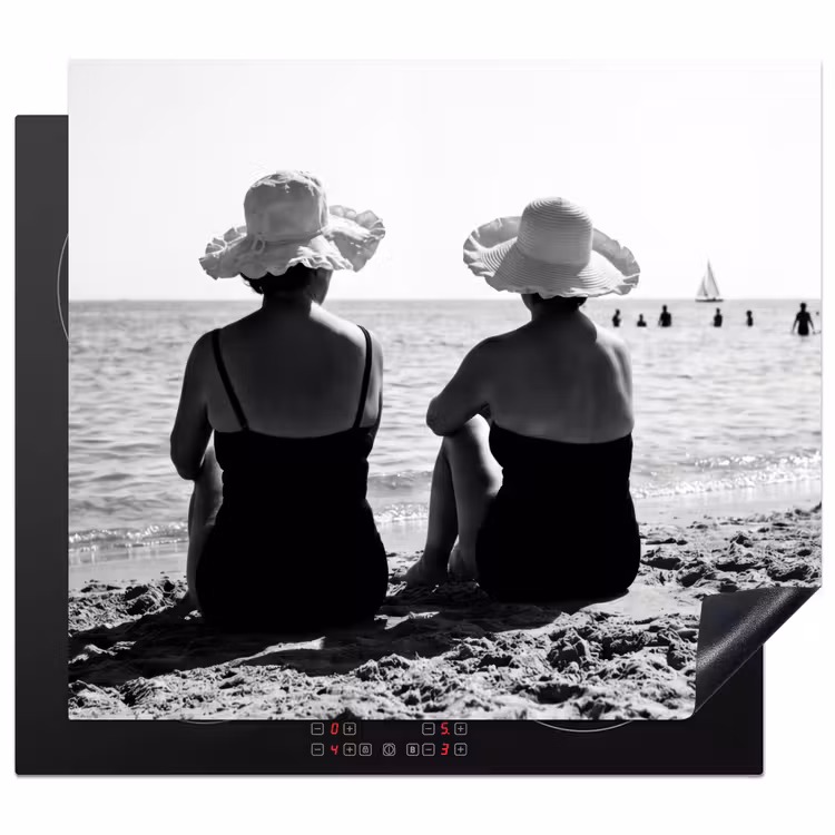 Herdabdeckplatte - Frauen - Sonnenhut - Strand - Schwarz - Weiß — 1