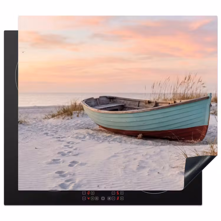 Herdabdeckplatte - Rustikal - Ruderboot - Sandstrand — 1