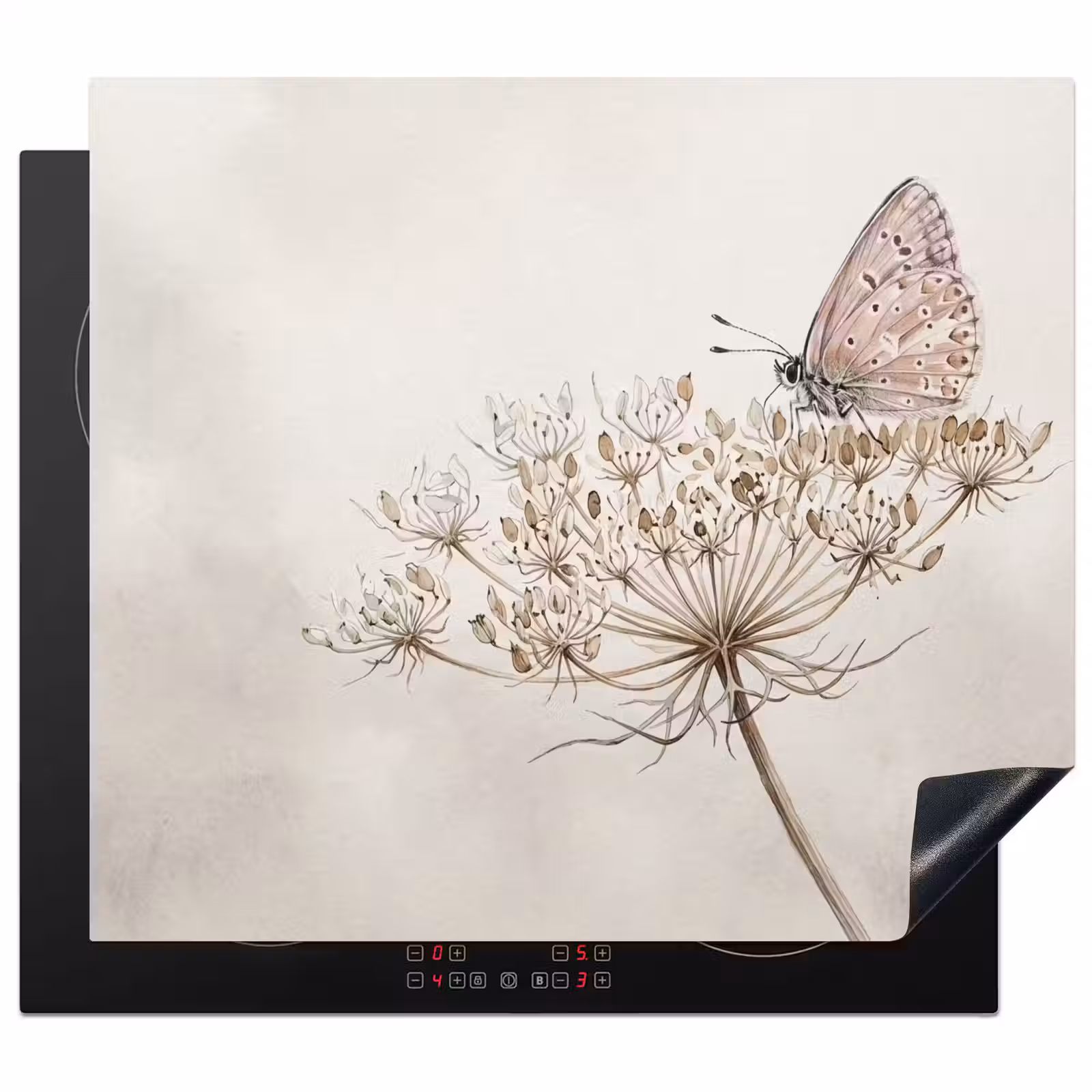 Herdabdeckplatte - Schmetterling - Blume - Natur - Beige — 1