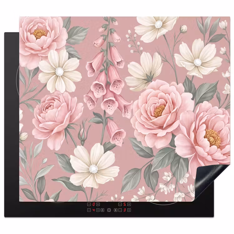 Herdabdeckplatte - Pfingstrosen - Fingerhut - Rosa — 1
