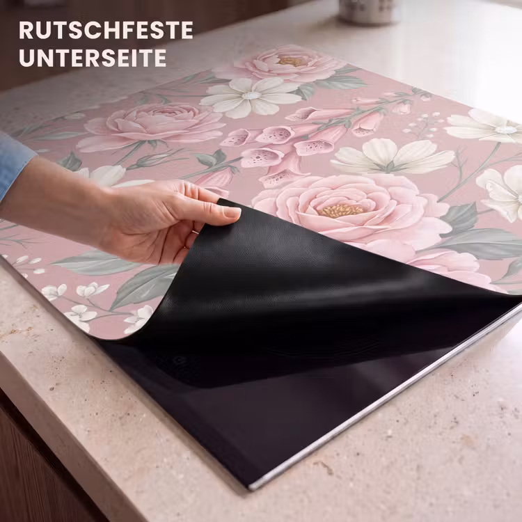 Herdabdeckplatte - Pfingstrosen - Fingerhut - Rosa — 6