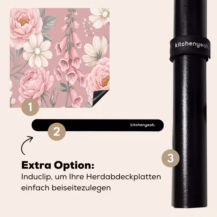 Herdabdeckplatte - Pfingstrosen - Fingerhut - Rosa — 8