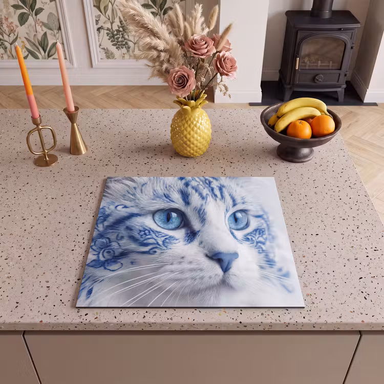 Herdabdeckplatte - Katze - Muster - Blau — 3