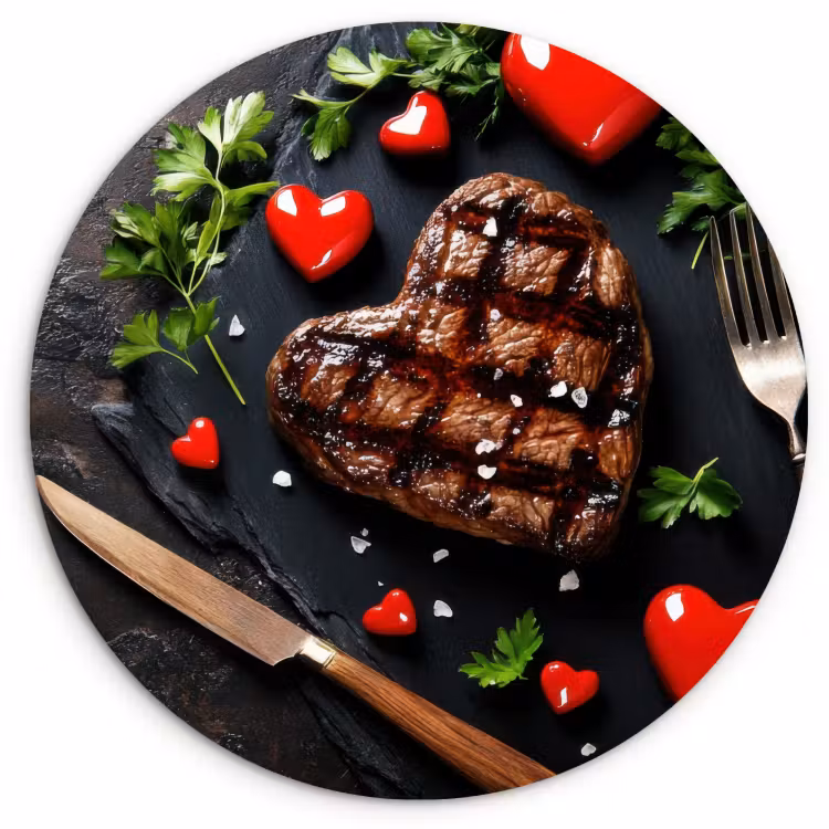 KitchenYeah - Küche - Forex Wandkreis - Steak - Herz - Besteck — 1