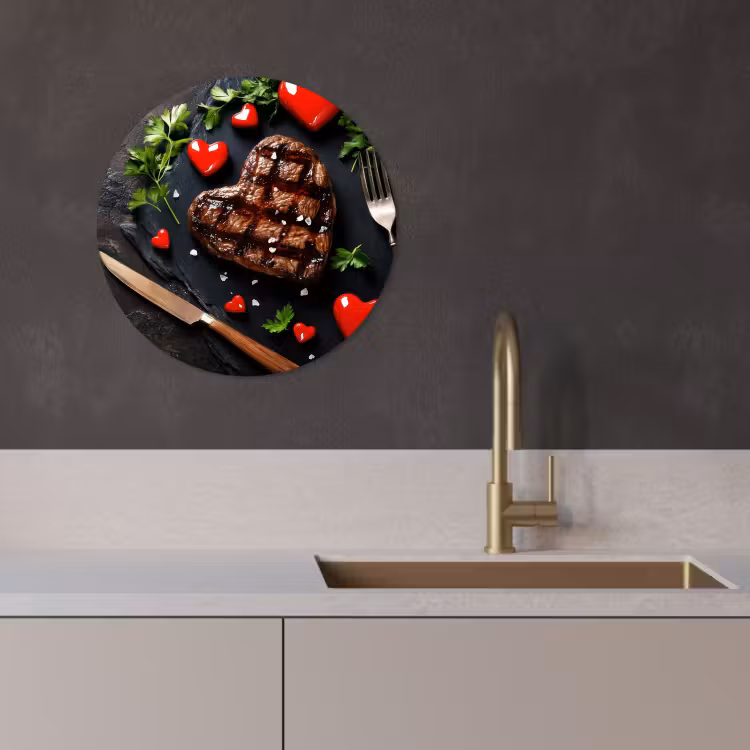 KitchenYeah - Küche - Forex Wandkreis - Steak - Herz - Besteck — 2