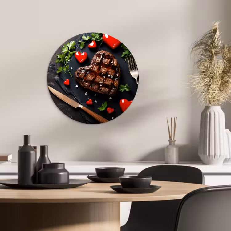 KitchenYeah - Küche - Forex Wandkreis - Steak - Herz - Besteck — 3
