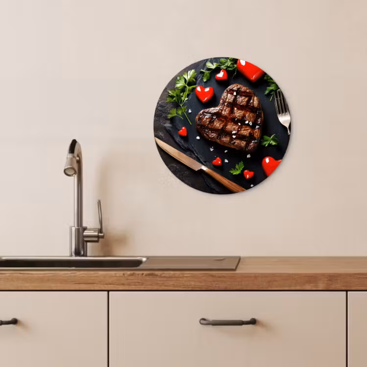 KitchenYeah - Küche - Forex Wandkreis - Steak - Herz - Besteck — 4