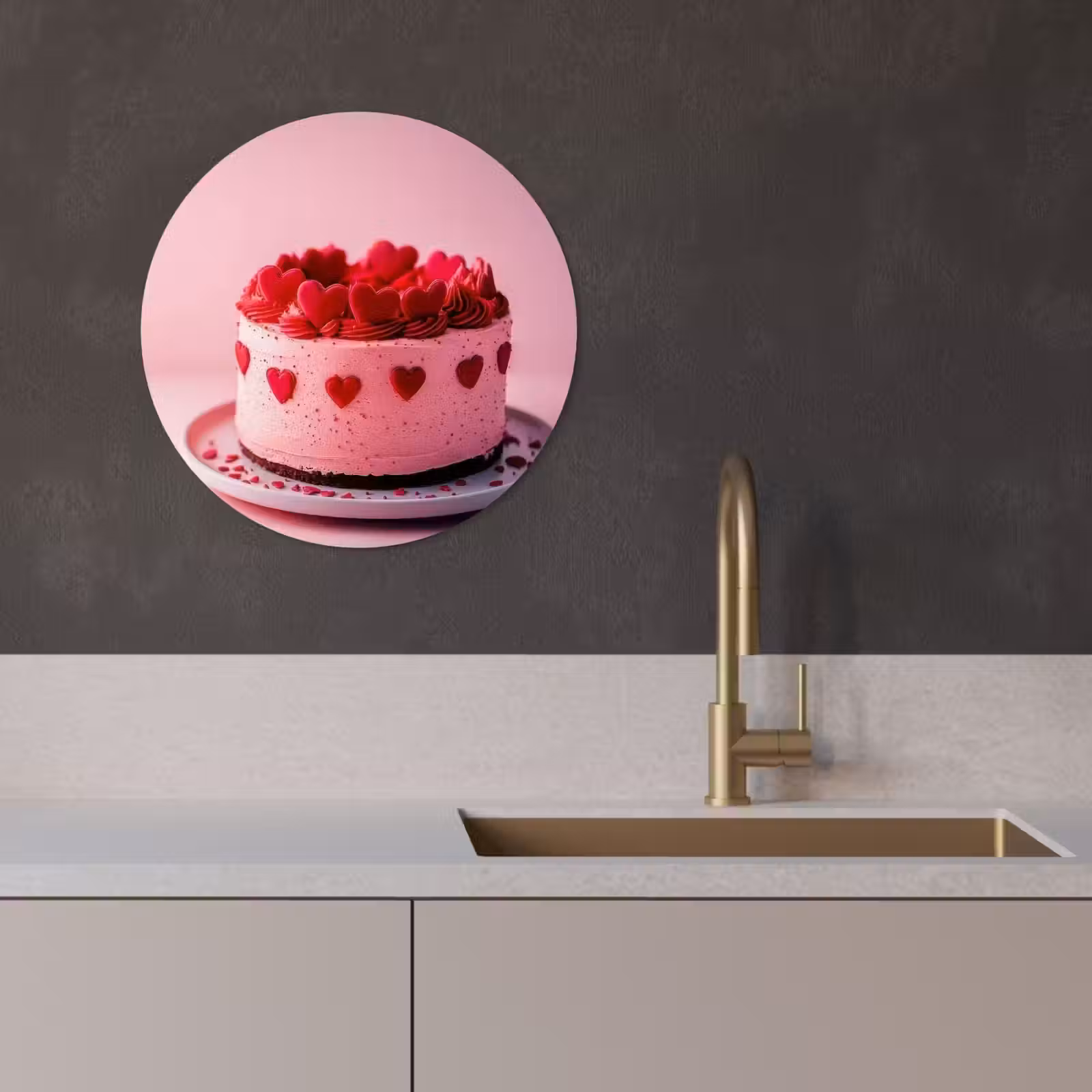 KitchenYeah - Küche - Forex Wandkreis - Torte - Herz - Rosa — 1