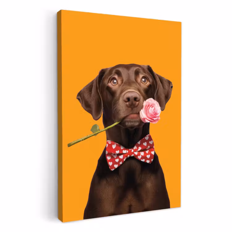 Leinwandbilder - Hund - Orange - Rose - Valentinstag — 3