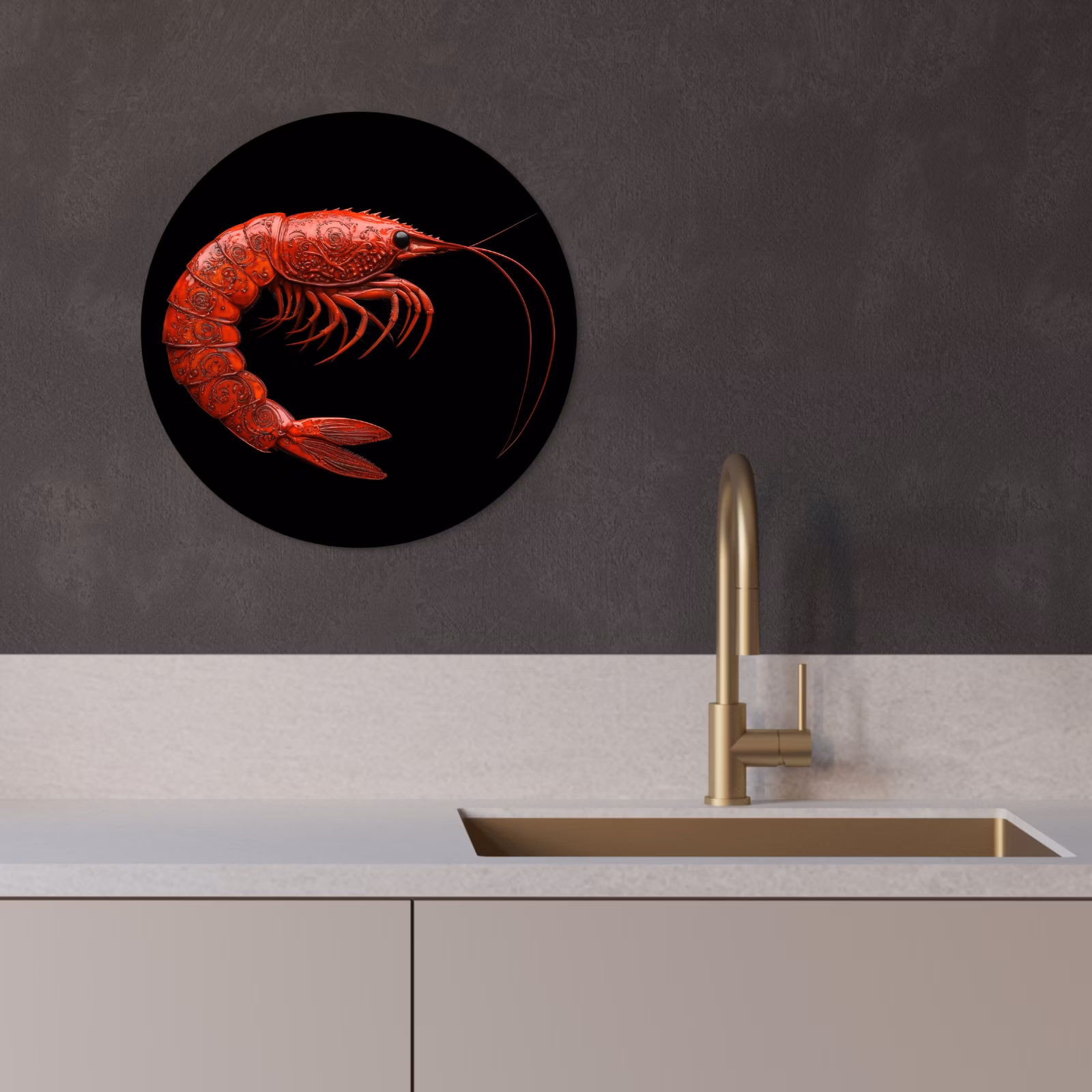 KitchenYeah - Küche - Forex Wandkreis - Garnele - Rot - Tiere — 1