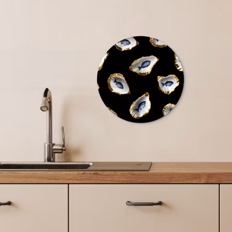 KitchenYeah - Küche - Forex Wandkreis - Austern - Fisch - Blau - Gold — 2
