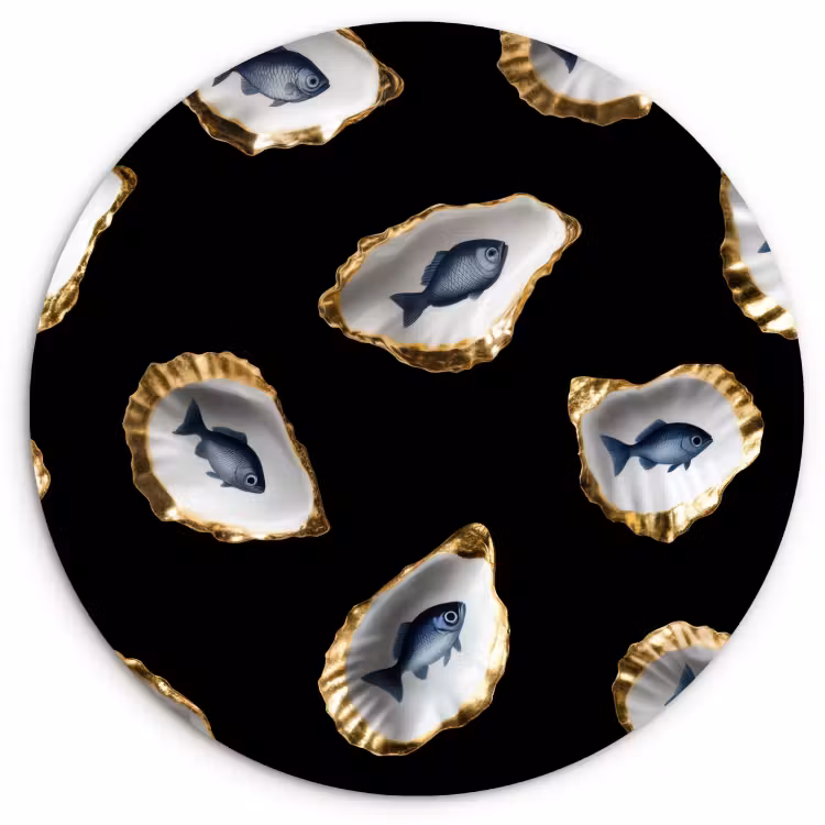 KitchenYeah - Küche - Forex Wandkreis - Austern - Fisch - Blau - Gold — 3
