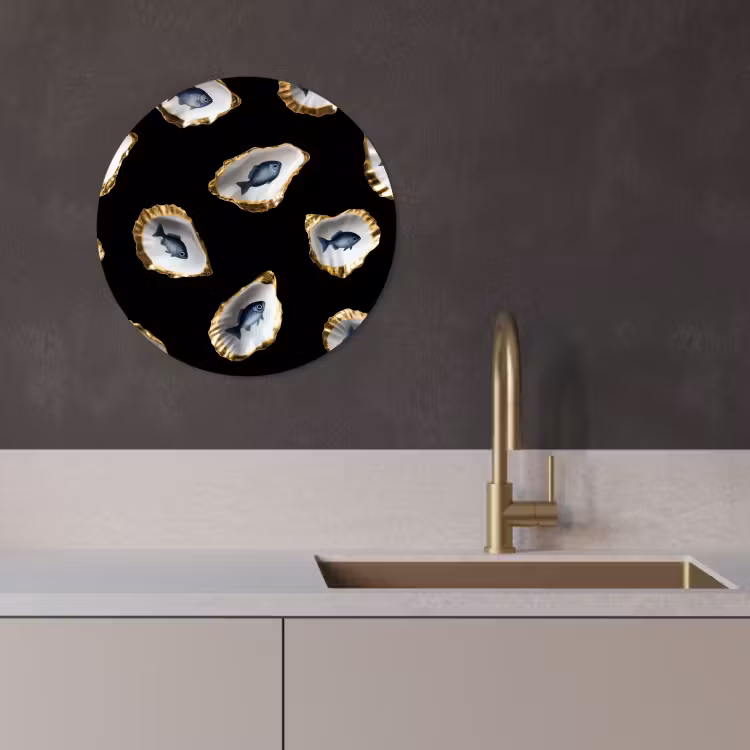 KitchenYeah - Küche - Forex Wandkreis - Austern - Fisch - Blau - Gold — 4