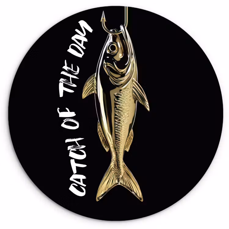 KitchenYeah - Küche - Forex Wandkreis - Fisch - Schwarz - Gold - Text — 1