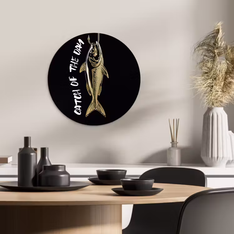 KitchenYeah - Küche - Forex Wandkreis - Fisch - Schwarz - Gold - Text — 2
