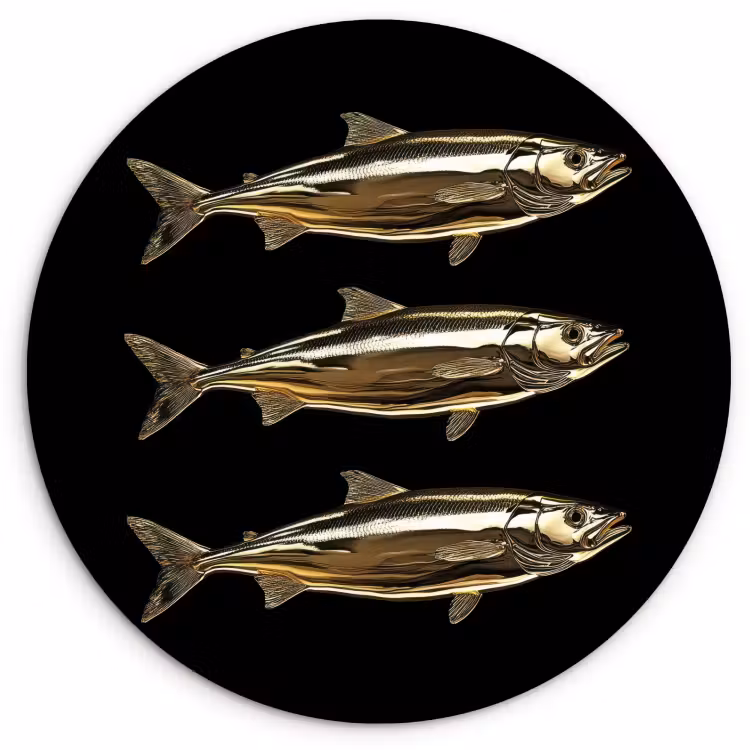 KitchenYeah - Küche - Forex Wandkreis - Fische - Gold - Schwarz — 1