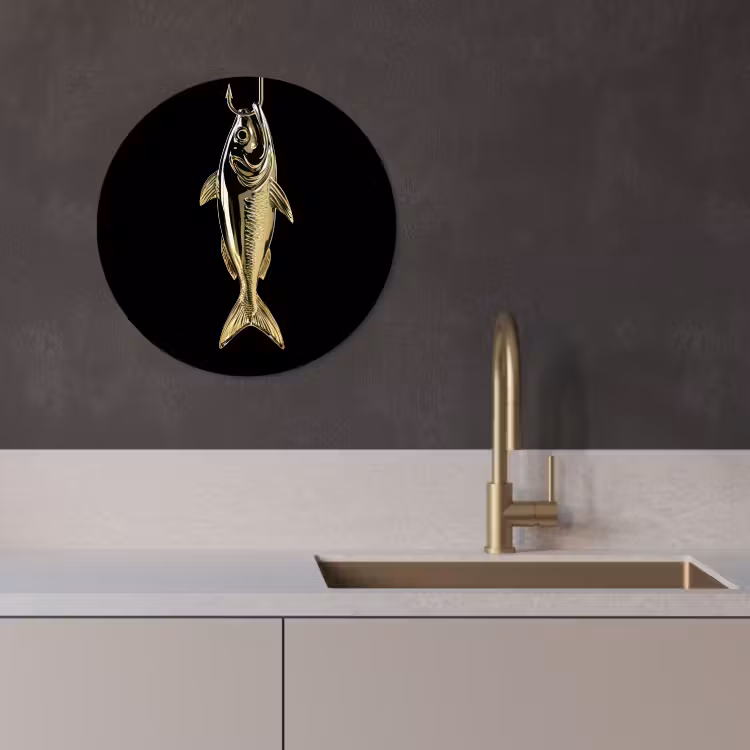 KitchenYeah - Küche - Forex Wandkreis - Gold - Fisch - Haken - Schwarz — 3