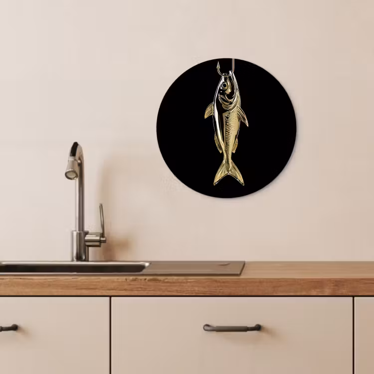 KitchenYeah - Küche - Forex Wandkreis - Gold - Fisch - Haken - Schwarz — 4