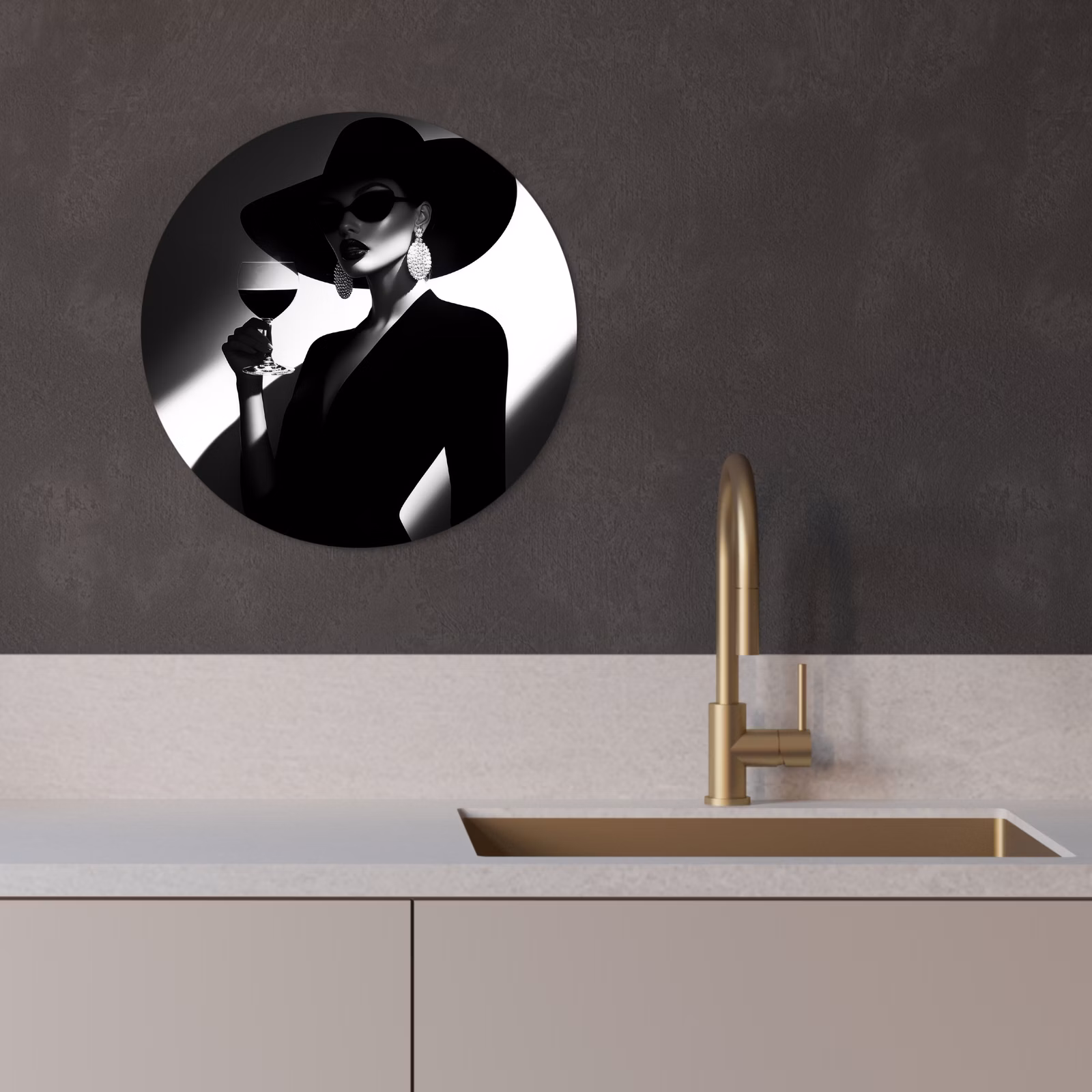 KitchenYeah - Küche - Forex Wandkreis - Frau - Wein - Chic — 1
