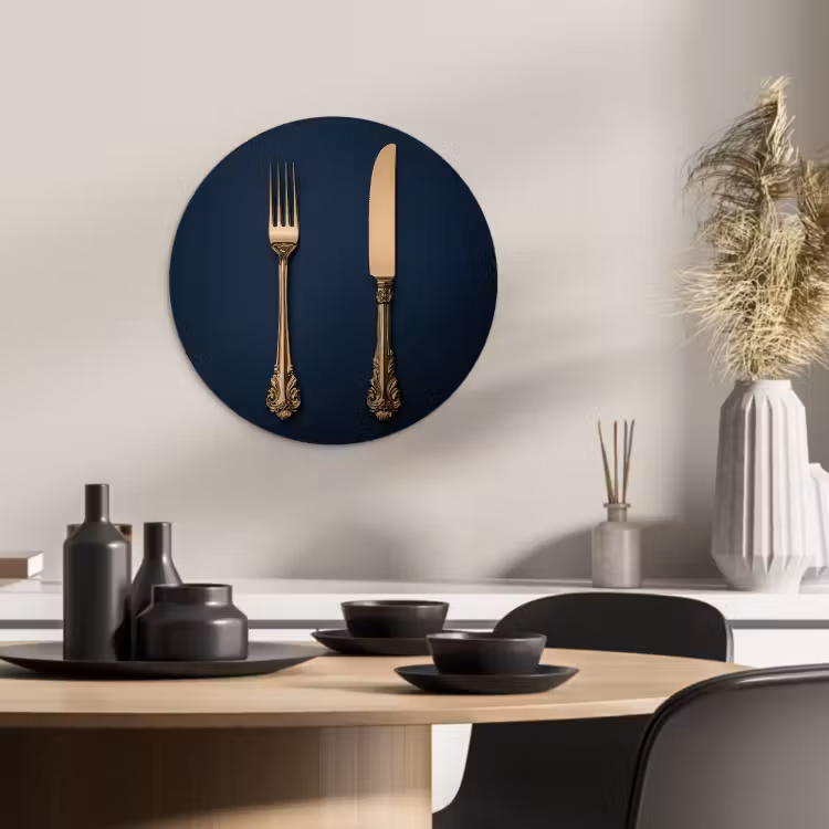 KitchenYeah - Küche - Forex Wandkreis - Besteck - Dunkelblau - Gold — 2