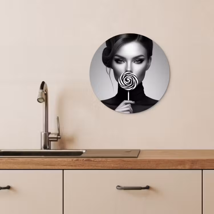 KitchenYeah - Küche - Forex Wandkreis - Frau - Lolly - Schwarz — 1