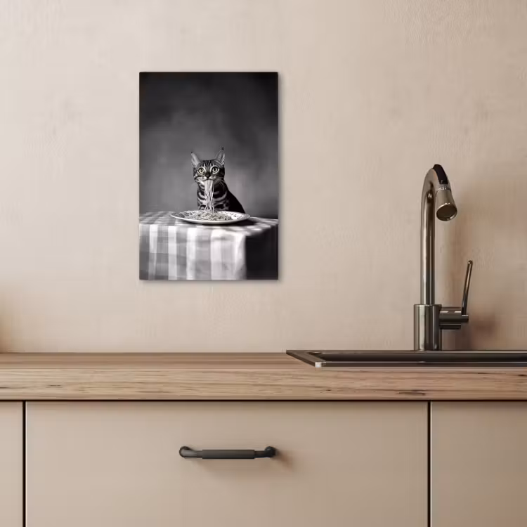 Leinwandbilder - Bengalisch - Katze - Tischtuch - Schwarz - Weiß - Tier — 1