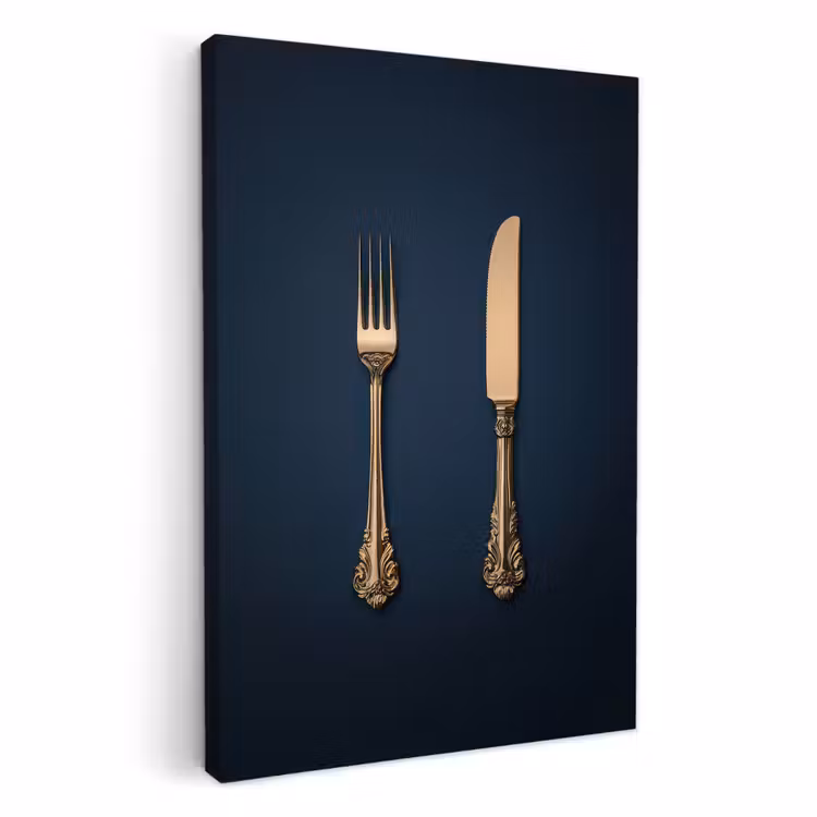 KitchenYeah - Küche - Leinwand - Besteck - Dunkelblau - Gold — 2