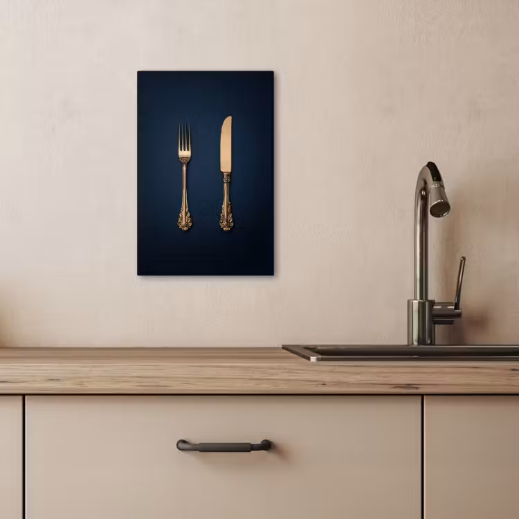 KitchenYeah - Küche - Leinwand - Besteck - Dunkelblau - Gold — 4