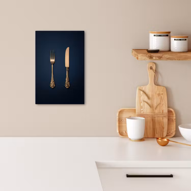 KitchenYeah - Küche - Leinwand - Besteck - Dunkelblau - Gold — 5