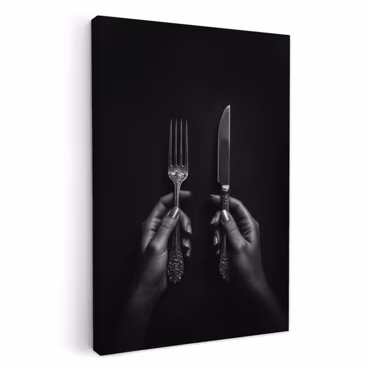 KitchenYeah - Küche - Leinwand - Besteck - Schwarz - Weiß — 1