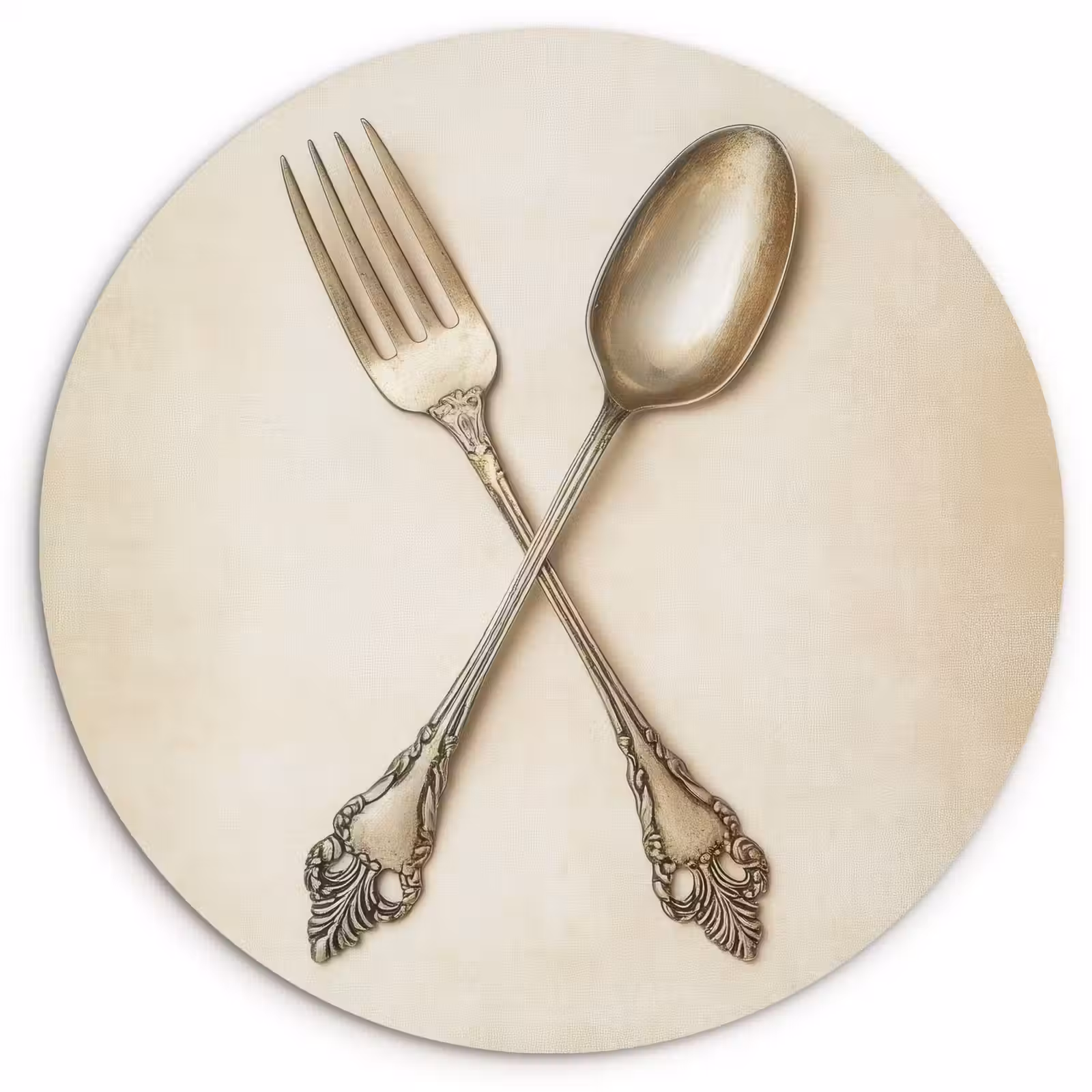 KitchenYeah - Küche - Forex Wandkreis - Beige - Vintage - Besteck — 1