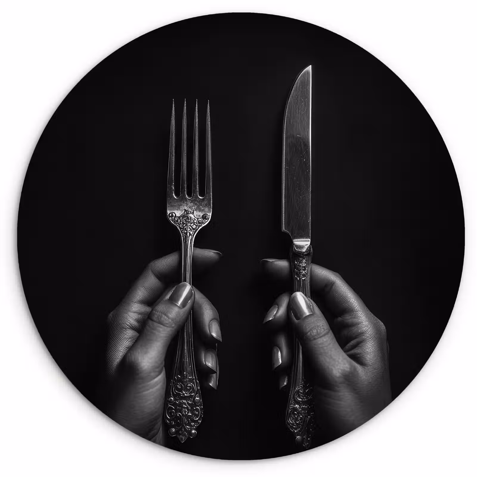 KitchenYeah - Küche - Forex Wandkreis - Besteck - Schwarz - Weiß — 1