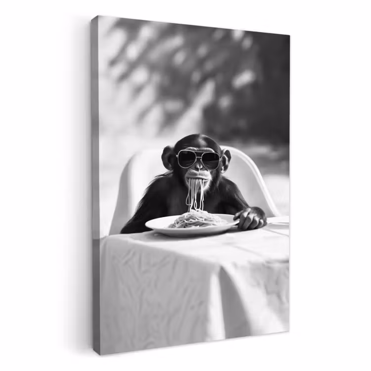 Leinwandbilder - Affe - Spaghetti - Sonnenbrille - Schwarz und weiß - Cool - Tier — 1