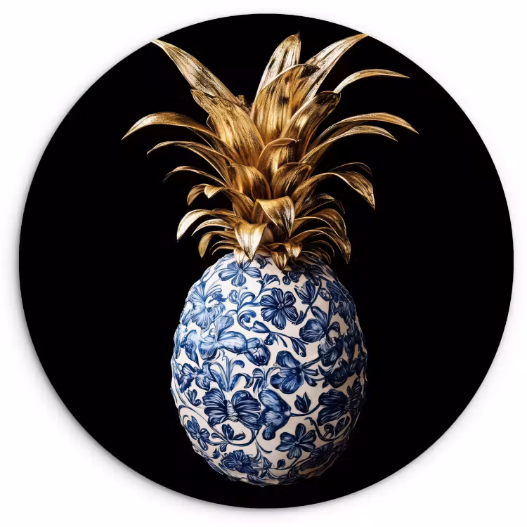 Runde Bilder - Ananas - Blumenmuster - Gold - Delfter Keramik — 1