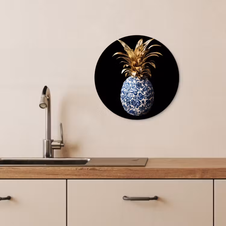 Runde Bilder - Ananas - Blumenmuster - Gold - Delfter Keramik — 4