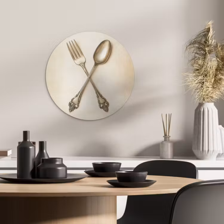 KitchenYeah - Küche - Forex Wandkreis - Beige - Vintage - Besteck — 4