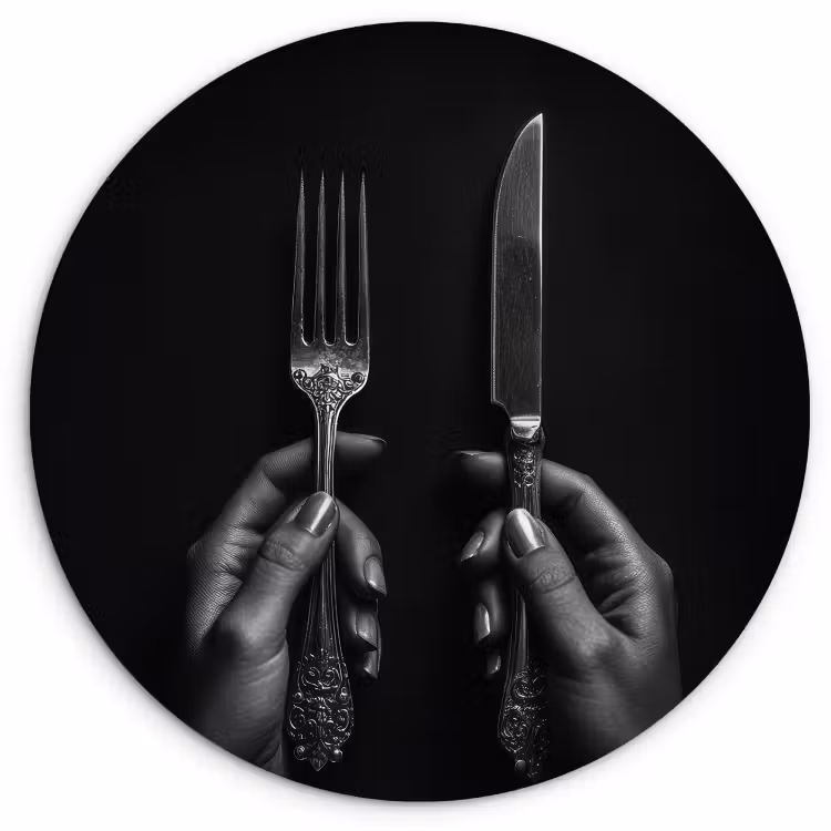 KitchenYeah - Küche - Forex Wandkreis - Besteck - Schwarz - Weiß — 1
