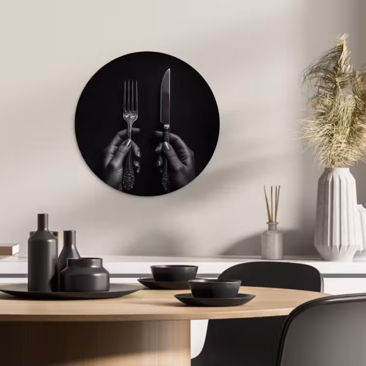 KitchenYeah - Küche - Forex Wandkreis - Besteck - Schwarz - Weiß — 3