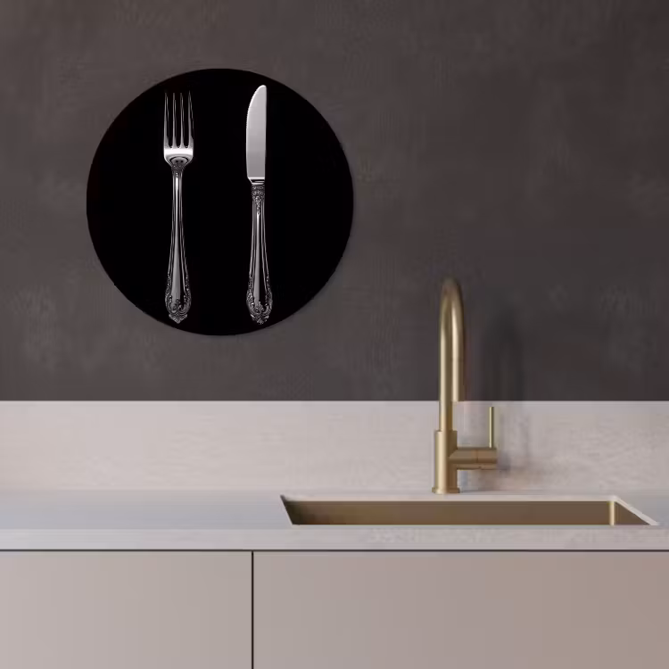 KitchenYeah - Küche - Forex Wandkreis - Gabel - Messer - Silber — 2