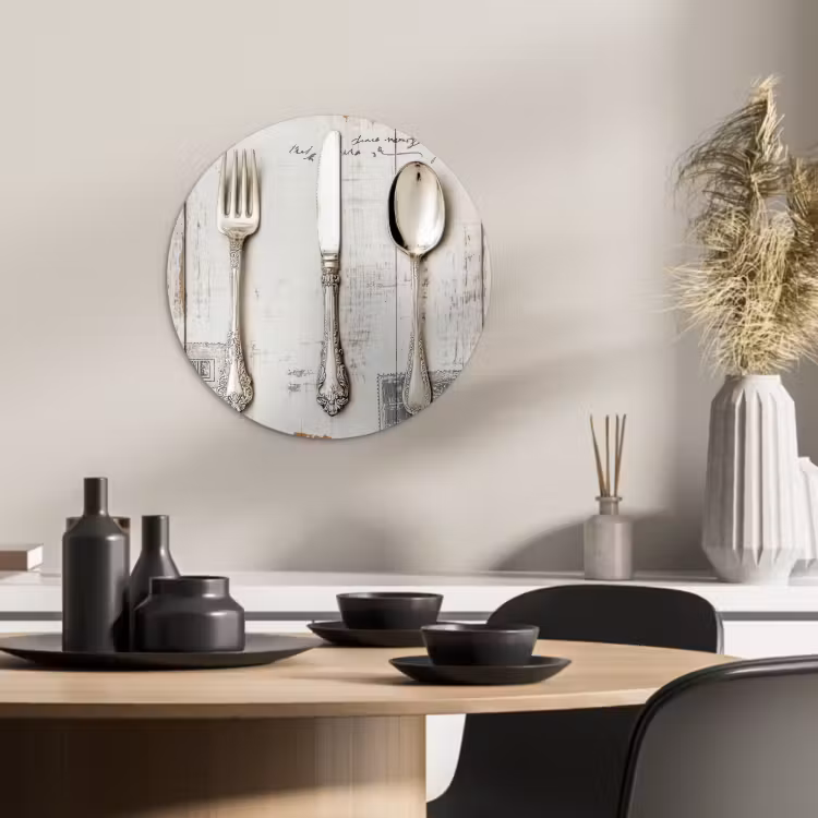KitchenYeah - Küche - Forex Wandkreis - Silber - Besteck - Holz — 2
