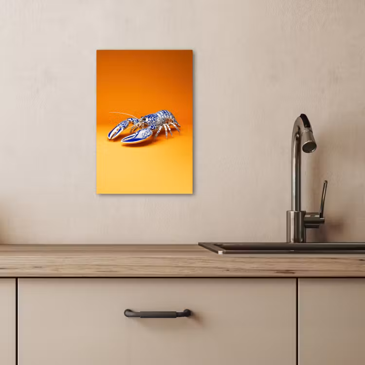 Leinwandbilder - Hummer - Delfter Blau - Schild - Hart - Orange — 1
