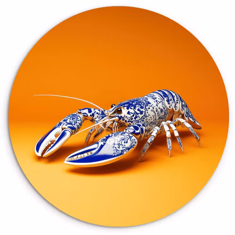 Runde Bilder - Hummer - Delfter Blau - Schild - Hart - Orange — 4